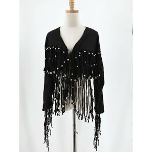 Jou Jou Fringe Crop Bolero Jacket Small 90s 80s Biker Cowgirl Festival Dopamine